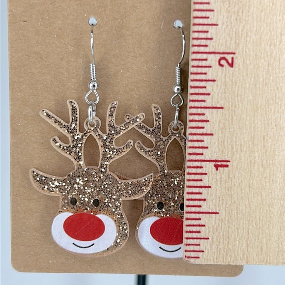 Festive Acrylic Christmas Reindeer Earrings - Picture 2 of 2